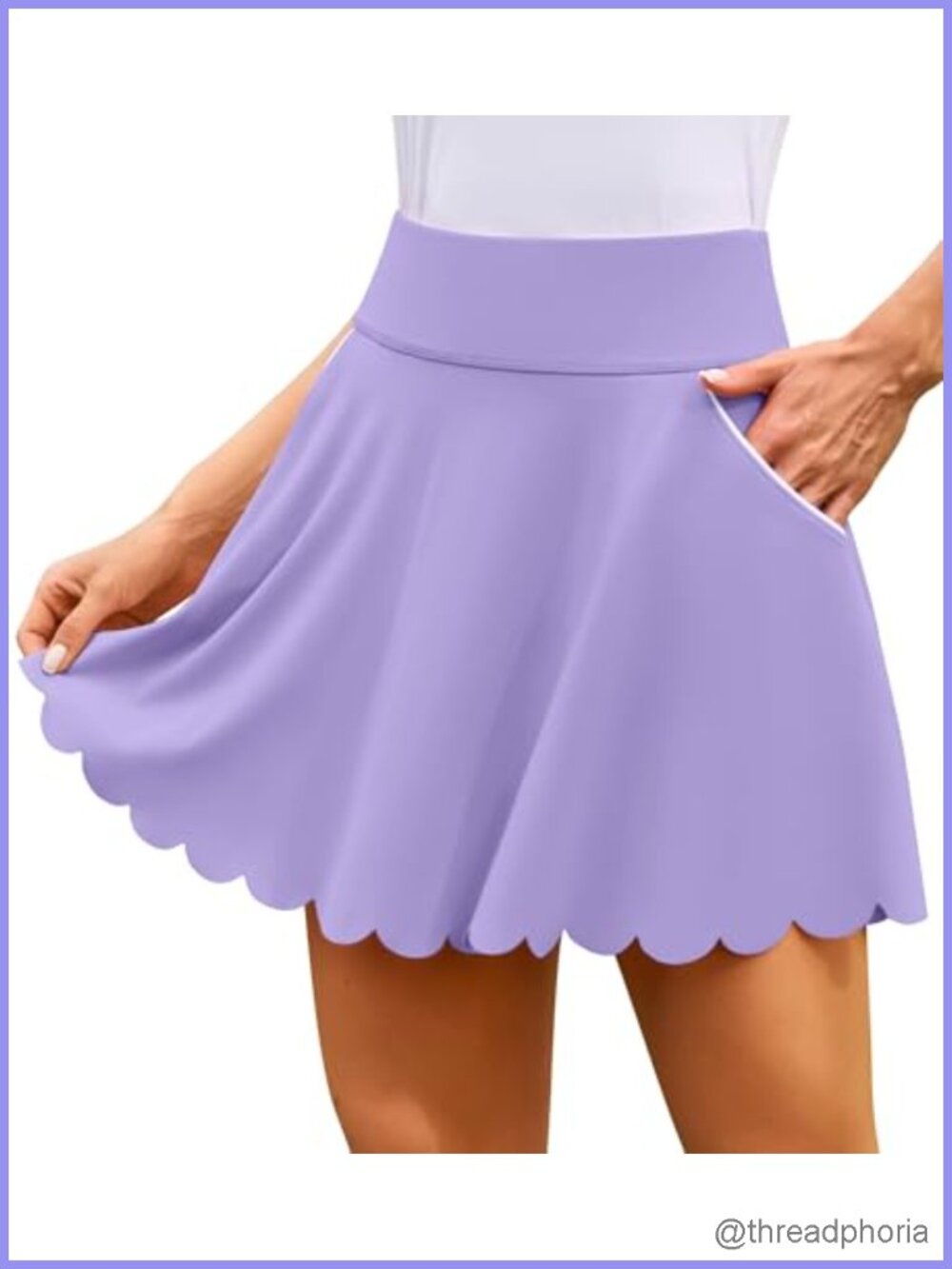 Women's Tennis Skirt with Built-in Shorts & Pockets, Scalloped High Waist Golf
